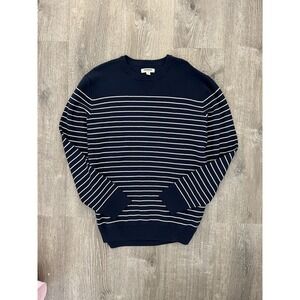 GOODTHREADS Men's Navy & White Striped Crew Neck Sweater Size XXL 100% Cotton